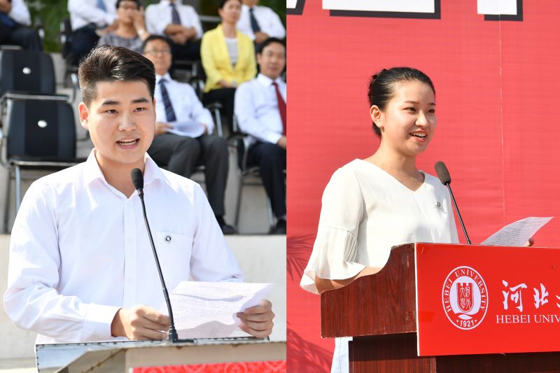 8在校生代表刘军、胡琳琳发言